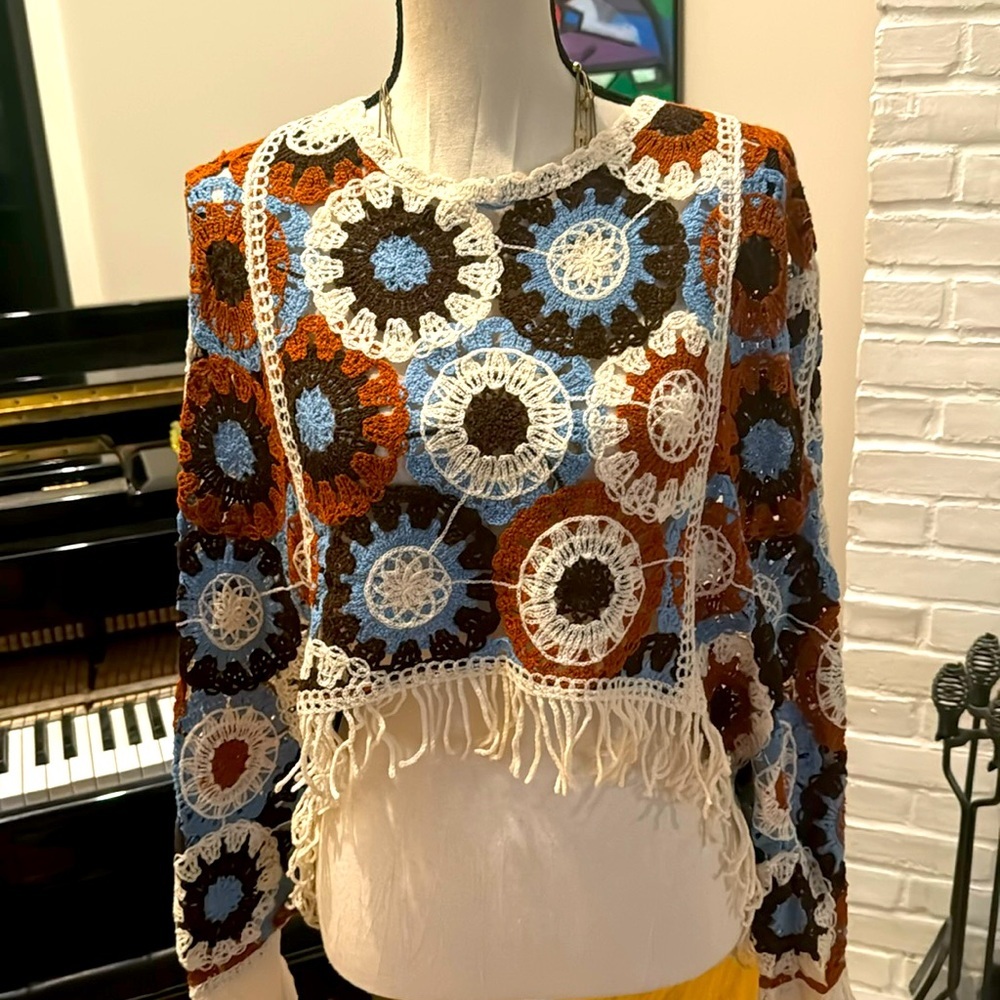 Crochet Top M | Colorful Crochet Sleeved Poncho M - Picture 4 of 7